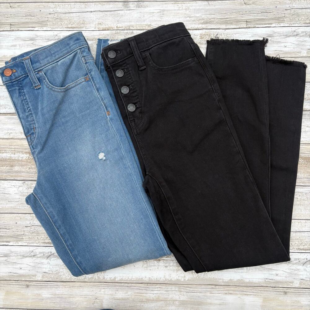 Lot of 2 Madewell High Rise Skinny Distressed Jeans Jeggings 26T Black Blue